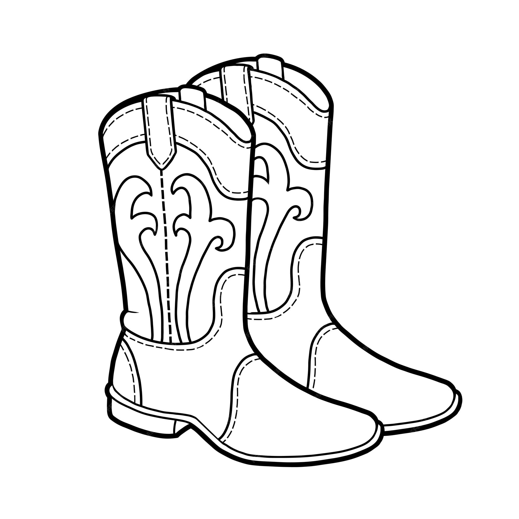 Libro para colorear colecciãn de zapatos de dibujos animados botas occidental vector premium