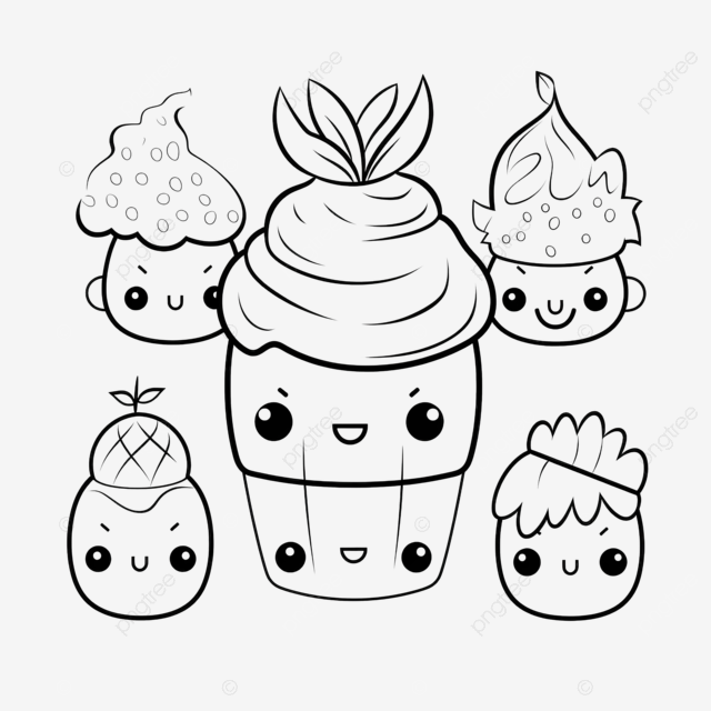 Brãcoli helado pastel de plãtano fra para colorear pãgina squishmallow vector blanco y negro png dibujos libro de color conjunto de ilustraciãn tablecer png imagen para dcarga gratuita