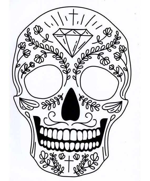 Skull coloring pages dia de los muertos day of the dead halloween arts and crafts printable digital download no