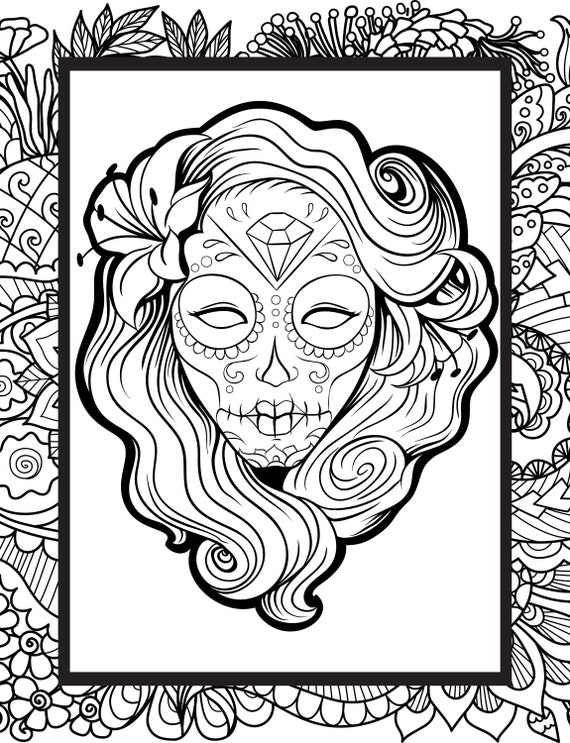 Pãgina de color del dãa de la calavera mexicana pãgina para colorear de la calavera de azãºcar femenina para adultos halloween descarga gratuita print x en casa