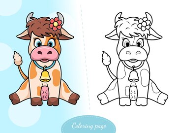 Premium vector coloring page a cute cartoon cow with a bell