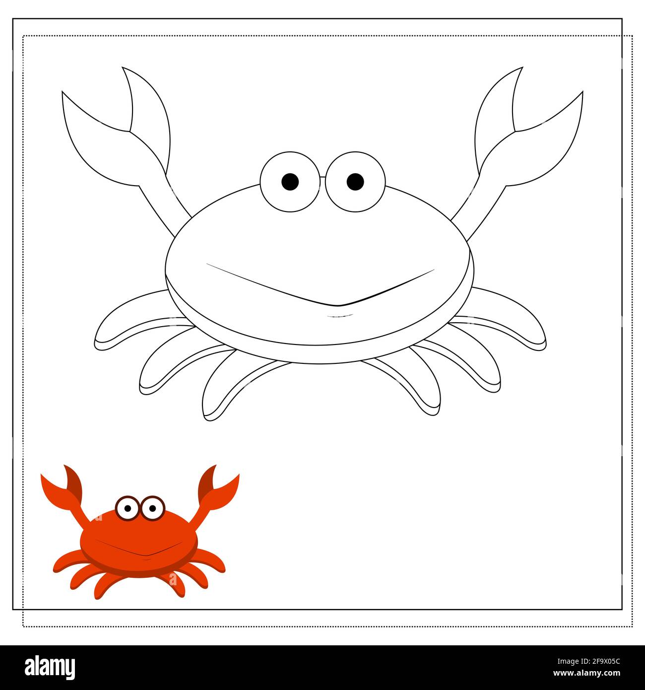 Page of the coloring book crab sketch and color version coloring book for kids vector illustration isolated on a white background stock vector image art