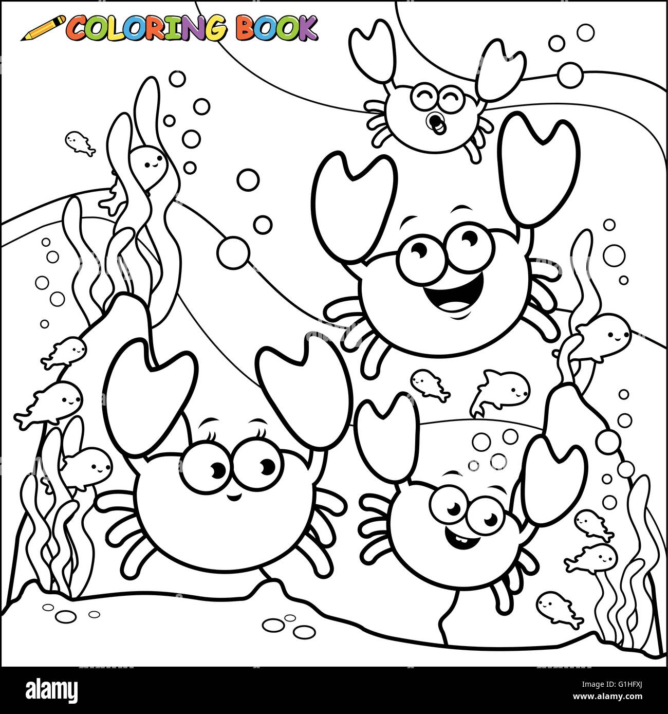 Quema en blanco y negro de la imagen submarina de cangrejos coloring book pãgina imagen vector de stock