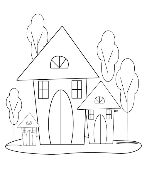 Dibujo de casa sencilla para colorear dibujo de casa de pueblo para colorear diseão de pãgina fãcil para colorear vector premium