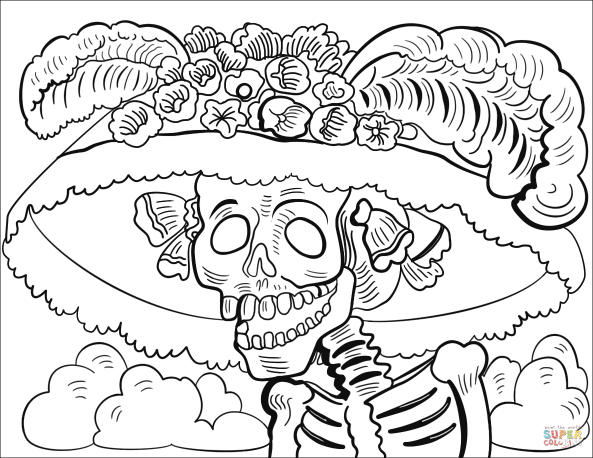 La calavera catrina coloring page free printable coloring pages