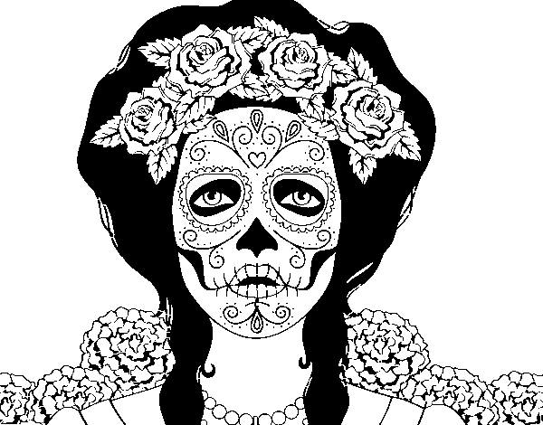 Dibujo de mujer calavera mejicana para colorear