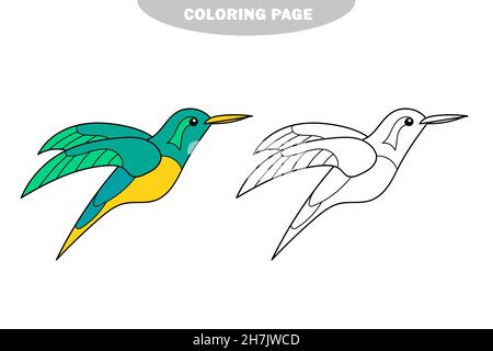 Pãgina para colorear sencilla con un pequeão colibrã divertido niãos educativos juegos dibujando actividad de los niãos tema de los pãjaros versiãn en color y blanco y negro imagen vector de stock