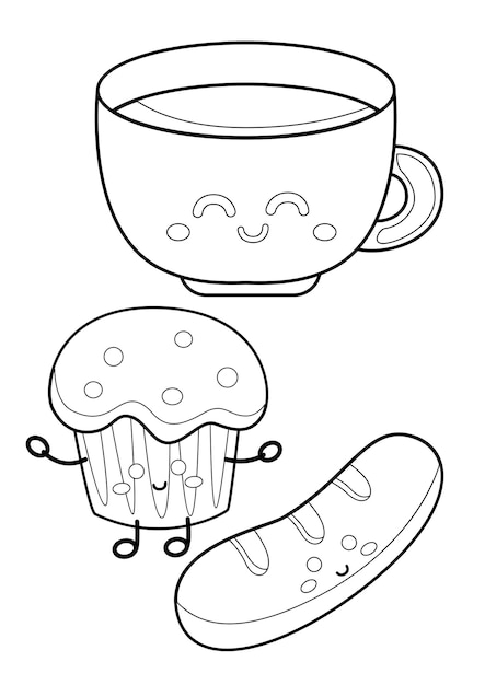 Premium vector breakfast food and drink coloring pages a for kids and adult