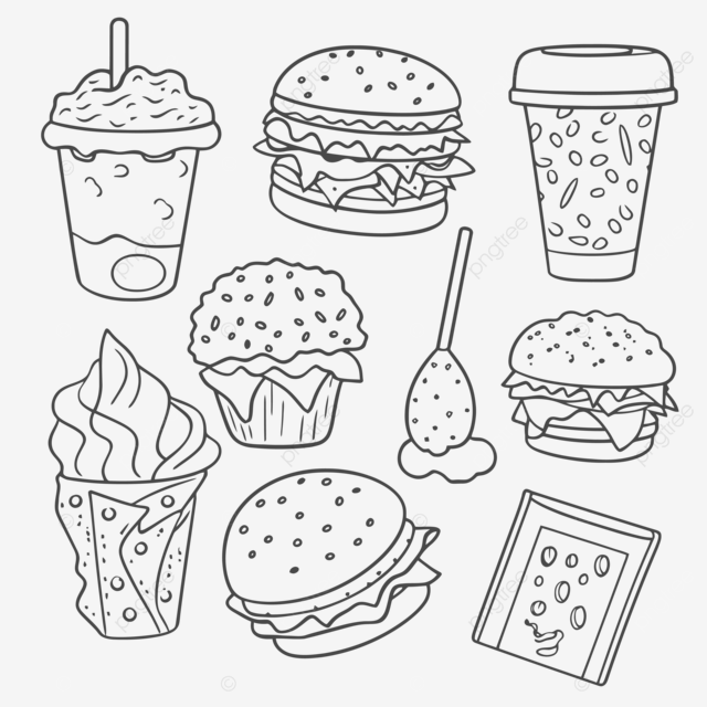 Dibujo de varias pãginas para colorear alimentos incluidas algunas hamburguas dibujos bocetos vector png dibujos dibujo de ala dibujo de ida dibujo de hamburgua png y vector para dcargar gratis