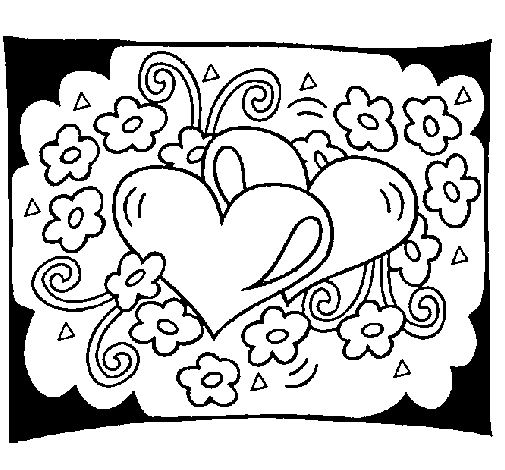 Dibujo de corazones y flores para colorear