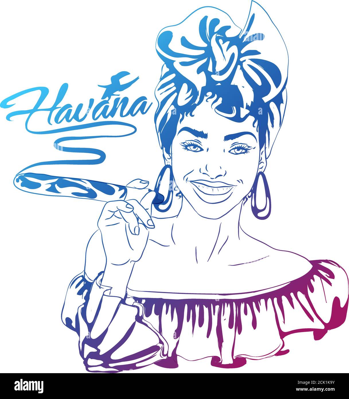 Cara de mujer cubana ilustraciãn vectorial de dibujos animados para pãster musical cuba chica con decoraciãn floral y cigarro pãster grotco de caricatura ãtnica caribeãa imagen vector de stock