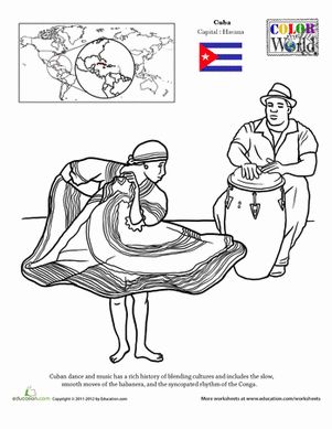 Color the world cuba worksheet education hispanic heritage month coloring pages hispanic heritage