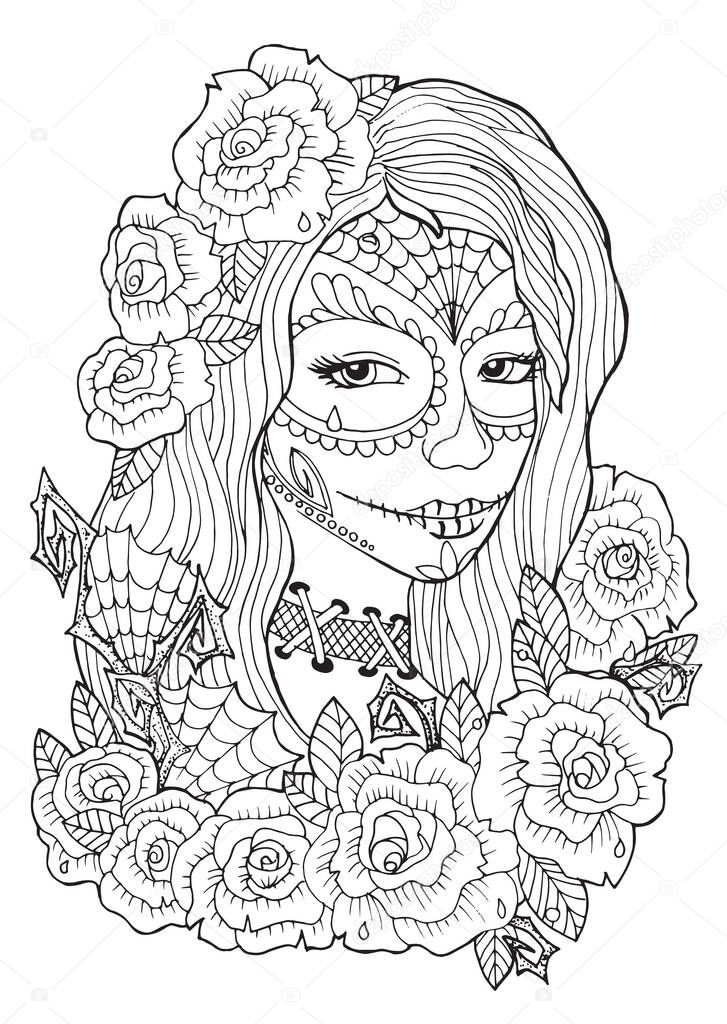 Dãa de los muertos pãginas para colorear para adultos vector de stock de snowkat