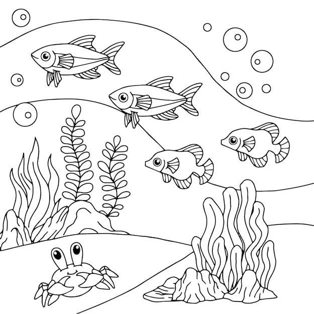 Premium vector design vector coloring page for kid fish under water