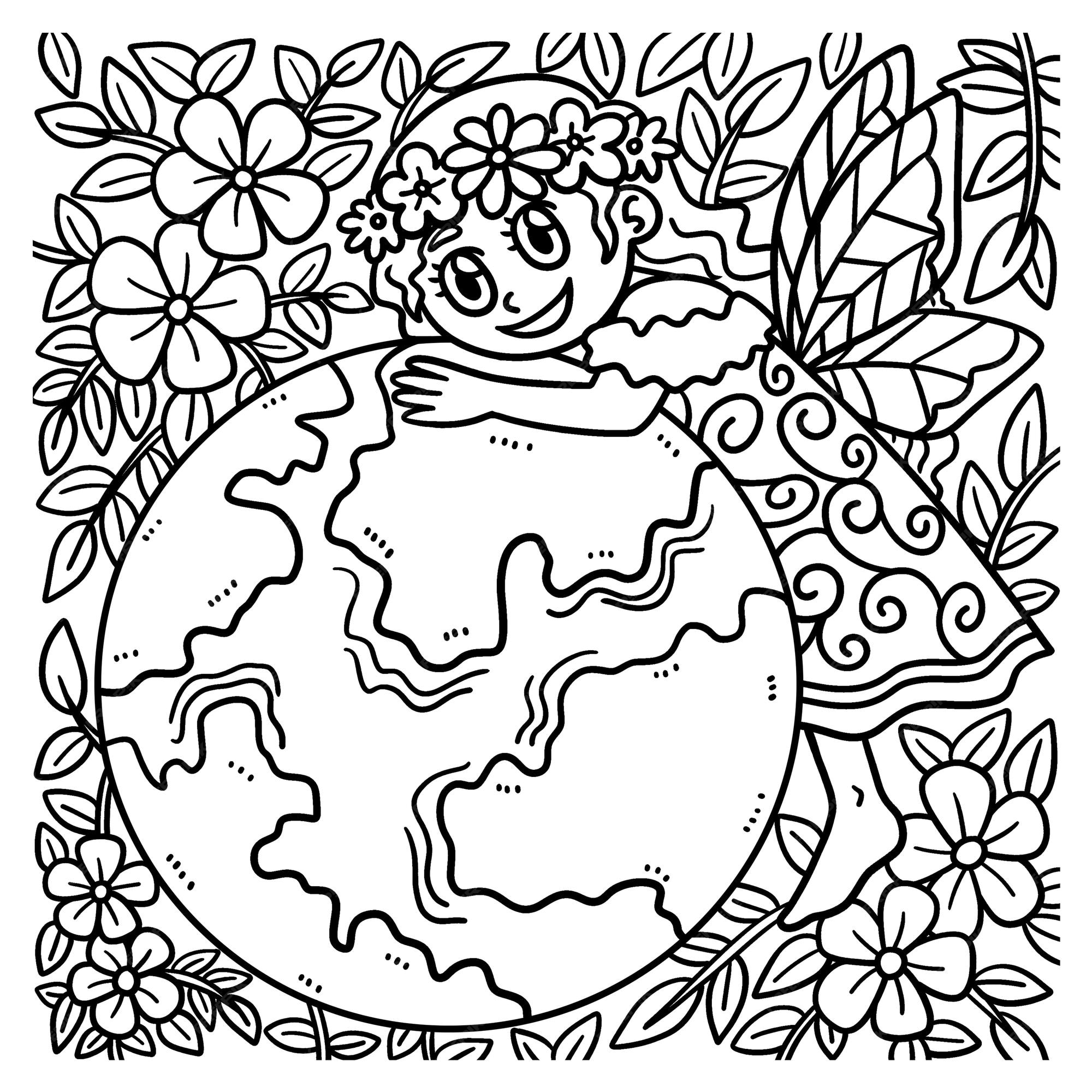 Premium vector earth day mother nature coloring page for kids