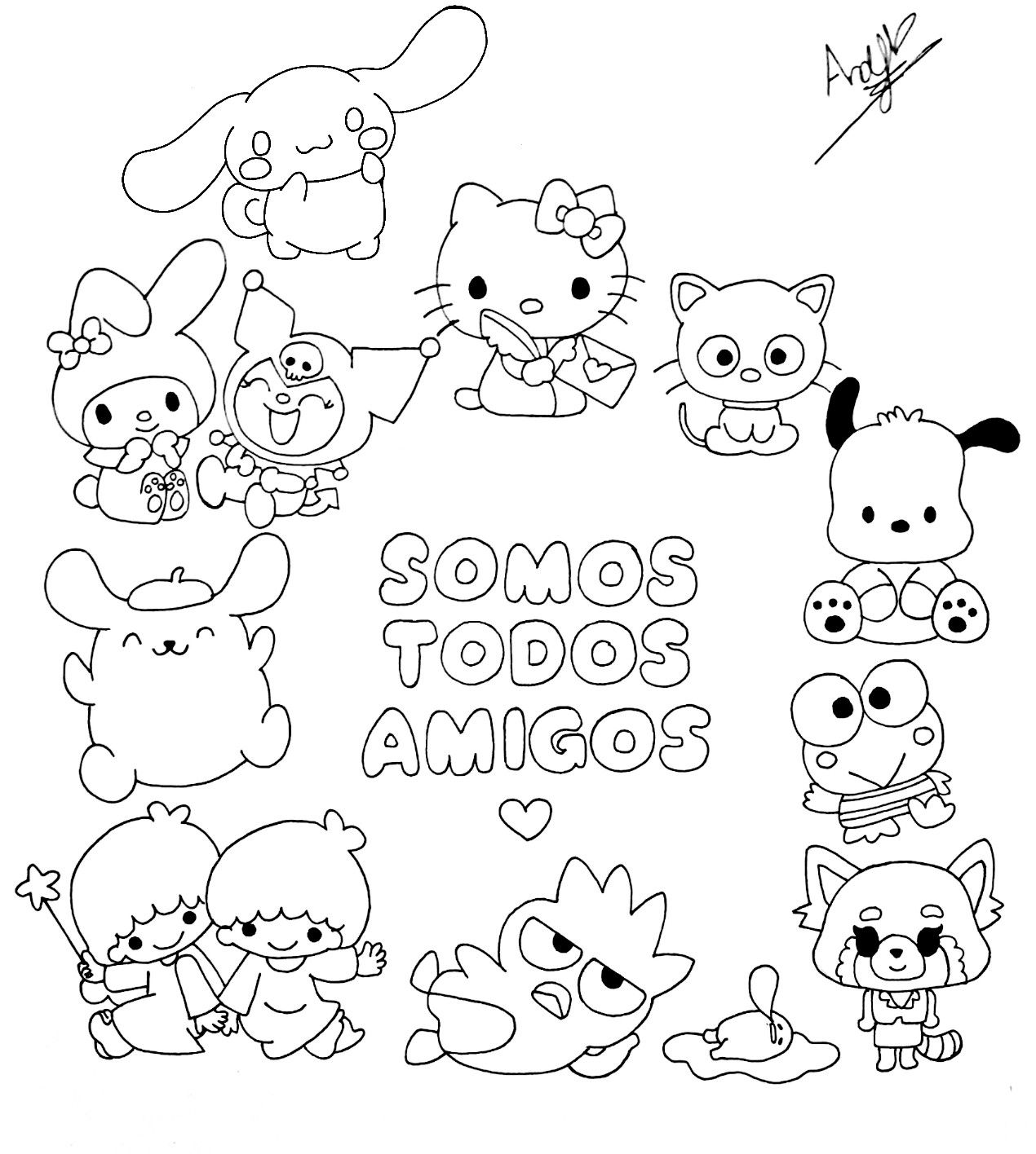 Hello kitty y sus amigos para colorear pegatinas bonitas dibujos bonitos dibujos sencillos