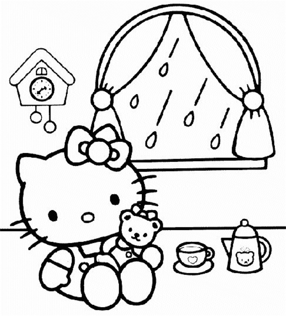 Dibujo para imprimir y colorear de hello kitty en casa