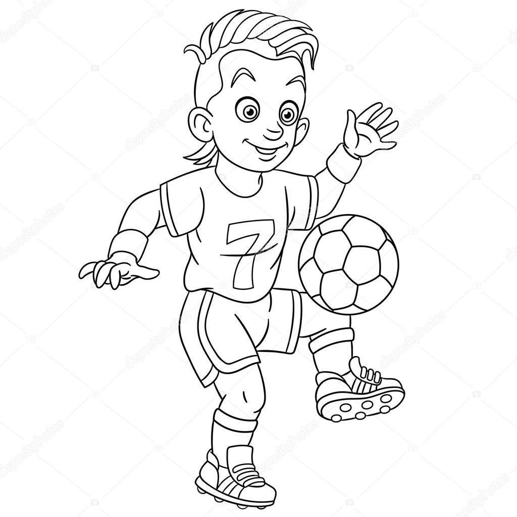 Pãgina para colorear con futbolista jugador de fãºtbol vector de stock de sybirko