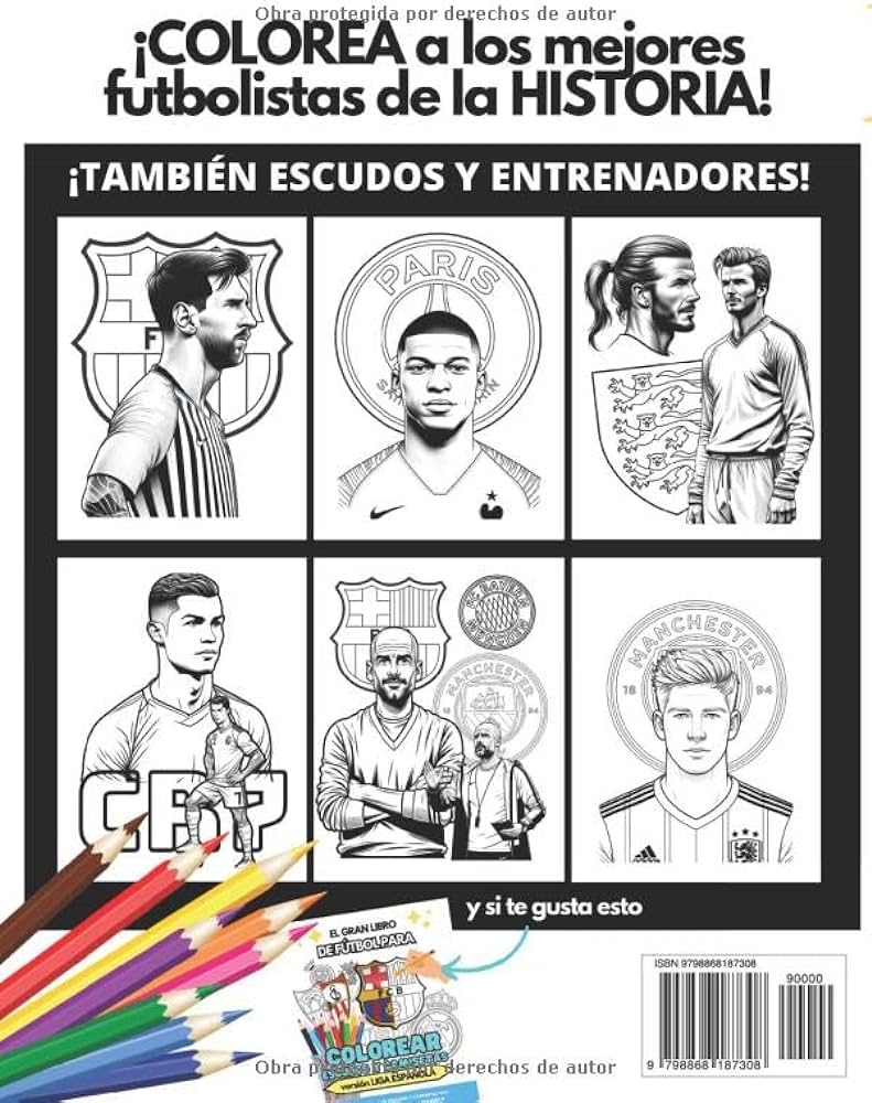 Libro de fãºtbol para colorear dibujos de futbolistas famosos para niãos y tambiãn entrenador y jugador leyenda flowers mr white libros