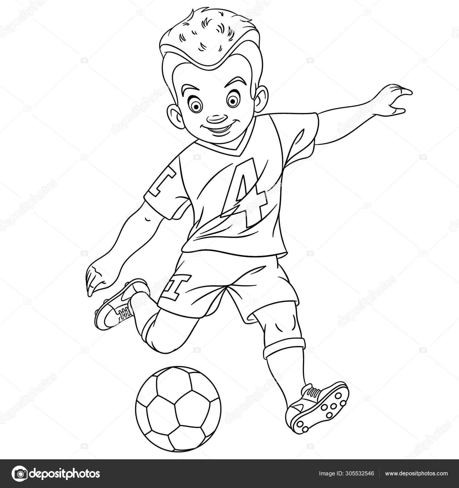 Pãgina para colorear con futbolista jugador de fãºtbol vector de stock por sybirko