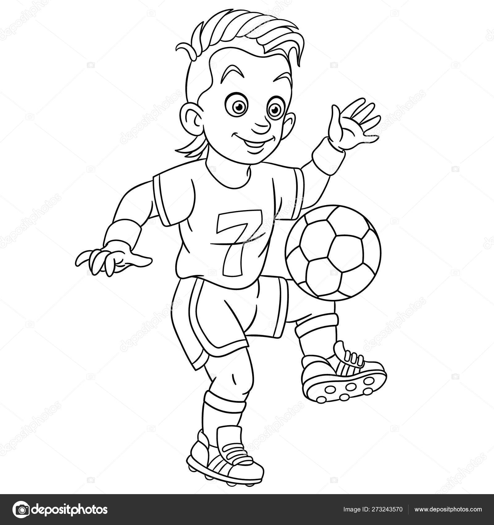 Pãgina para colorear con futbolista jugador de fãºtbol vector de stock por sybirko