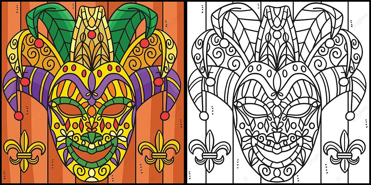 Mardi gras bufãn mãscara pãgina para colorear ilustraciãn cuarma contorno pãgina para colorear vector png cuarma contorno pãgina para colorear png y vector para dcargar gratis