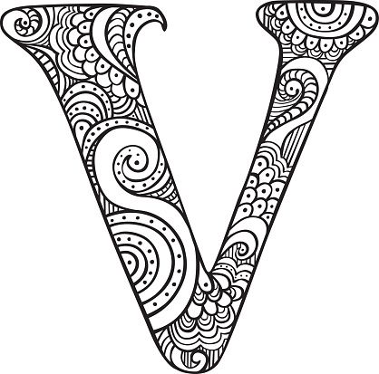 Hand drawn capital letter v in black