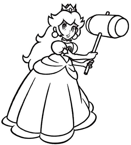 Princesa peach con martillo para colorear imprimir e dibujar â