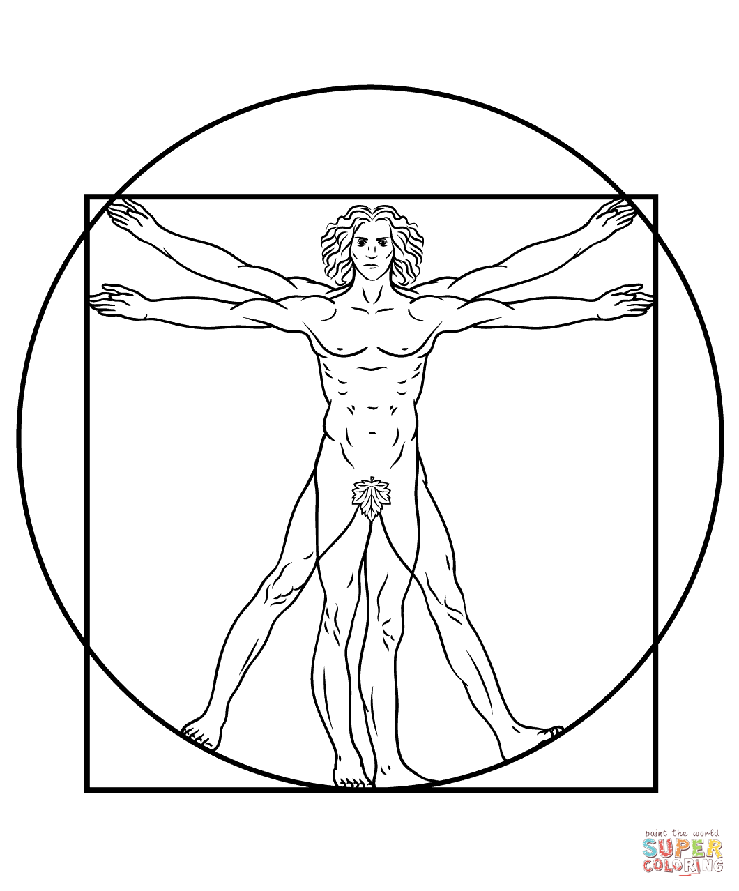 Vitruvian man by leonardo da vinci coloring page free printable coloring pages