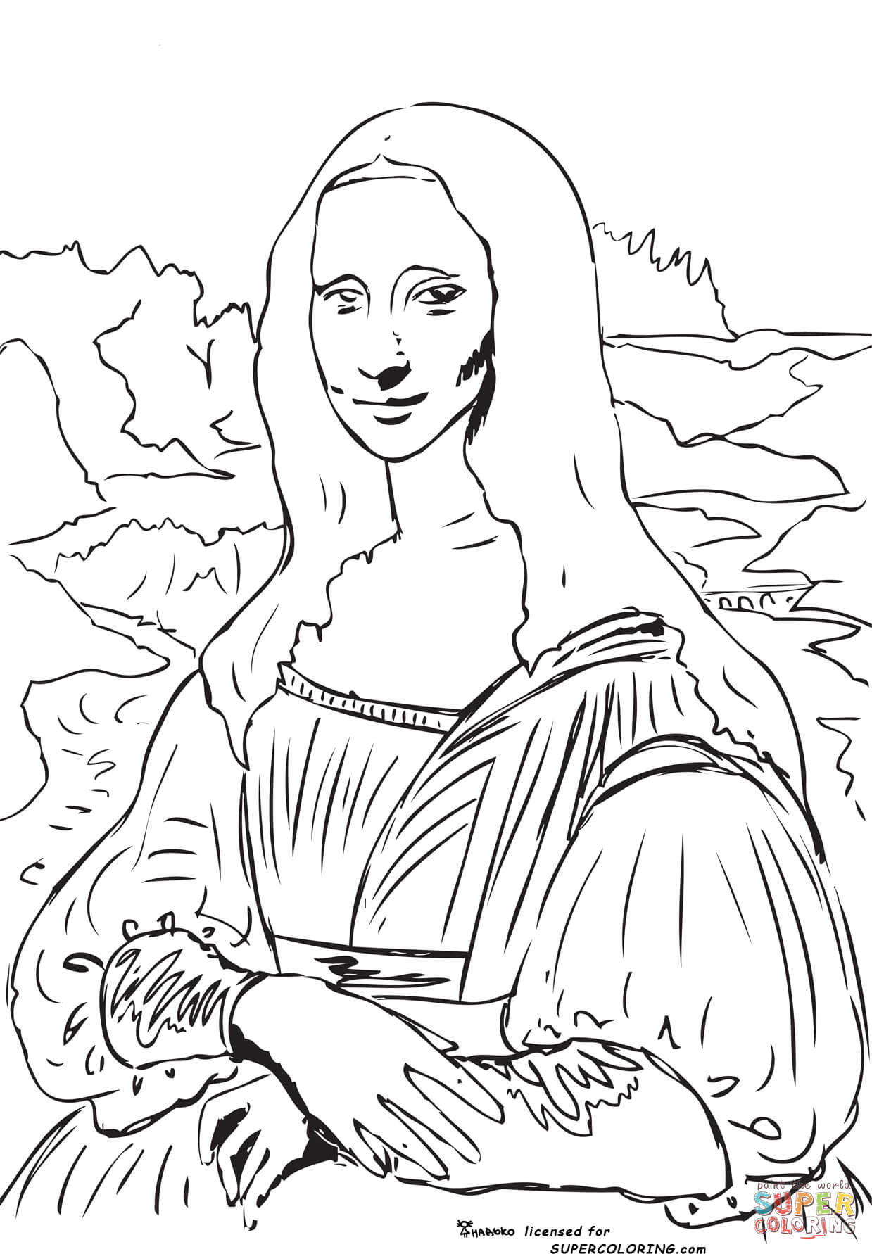 Mona lisa la gioconda by leonardo da vinci coloring page free printable coloring pages