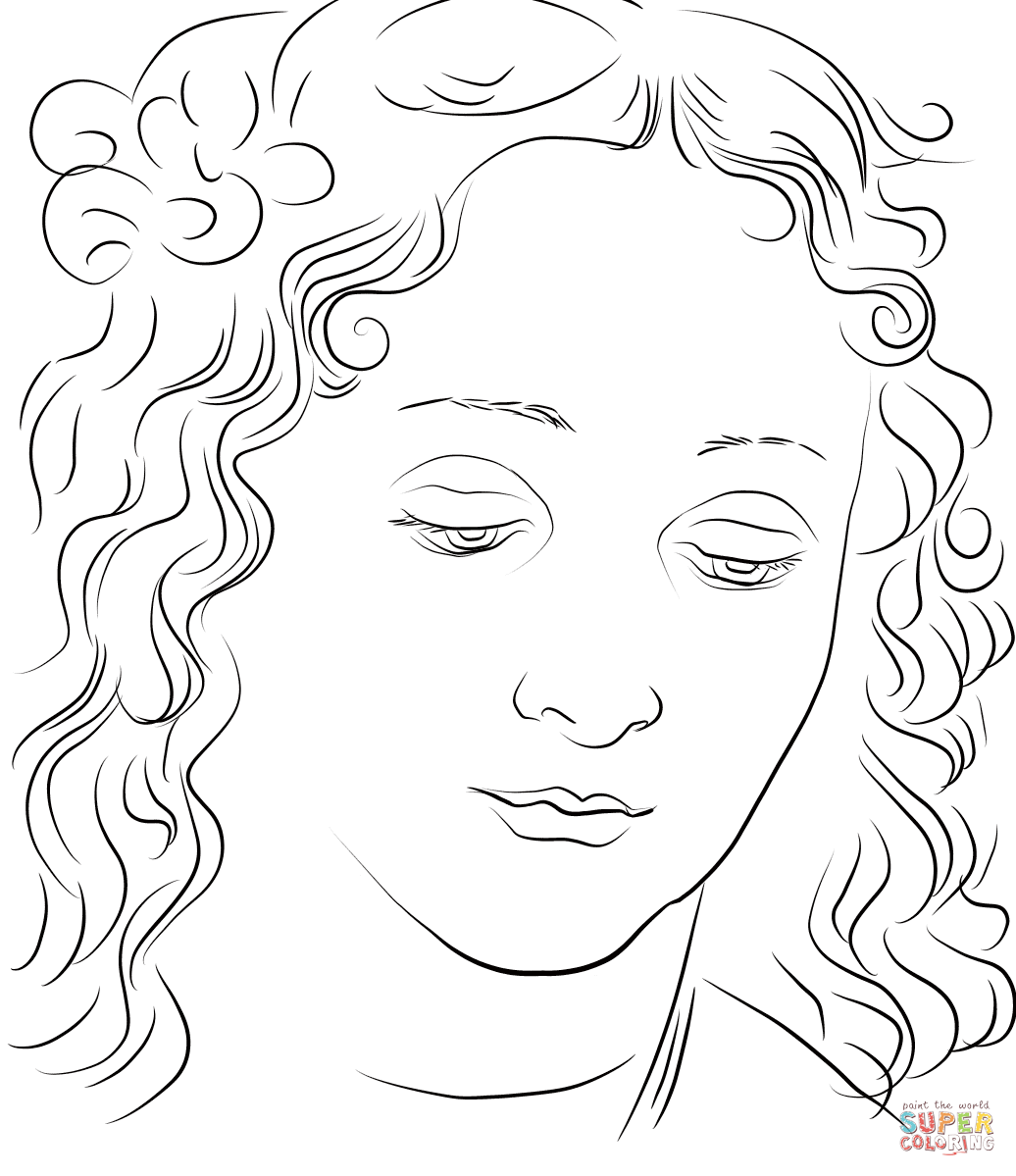 Womans head by leonardo da vinci coloring page free printable coloring pages