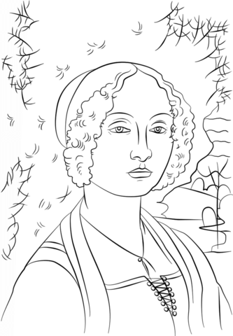 Portrait of ginevra benci by leonardo da vinci coloring page free printable coloring pages