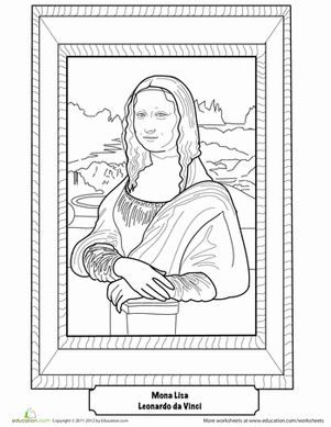 Mona lisa worksheet education art handouts coloring pages art basics