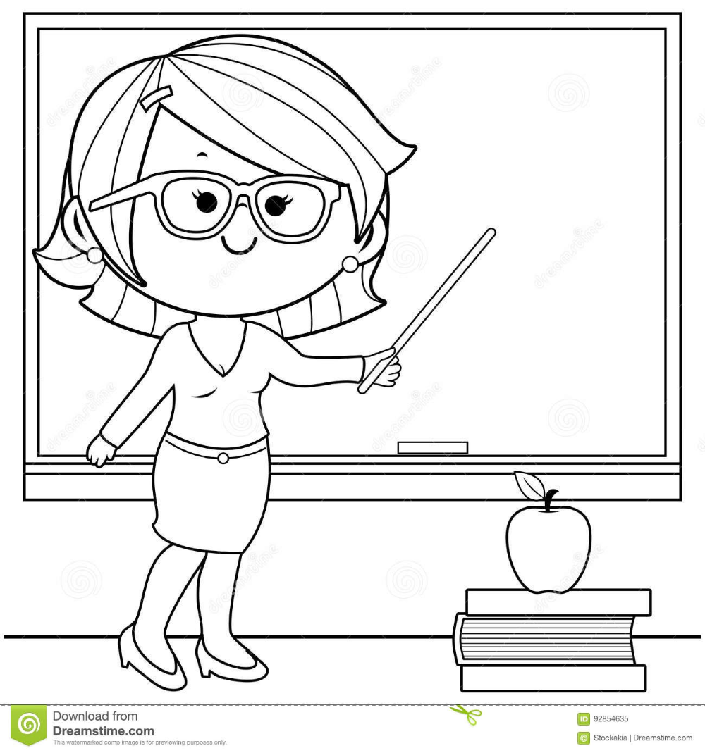 Coloring book page teacher teaching in class