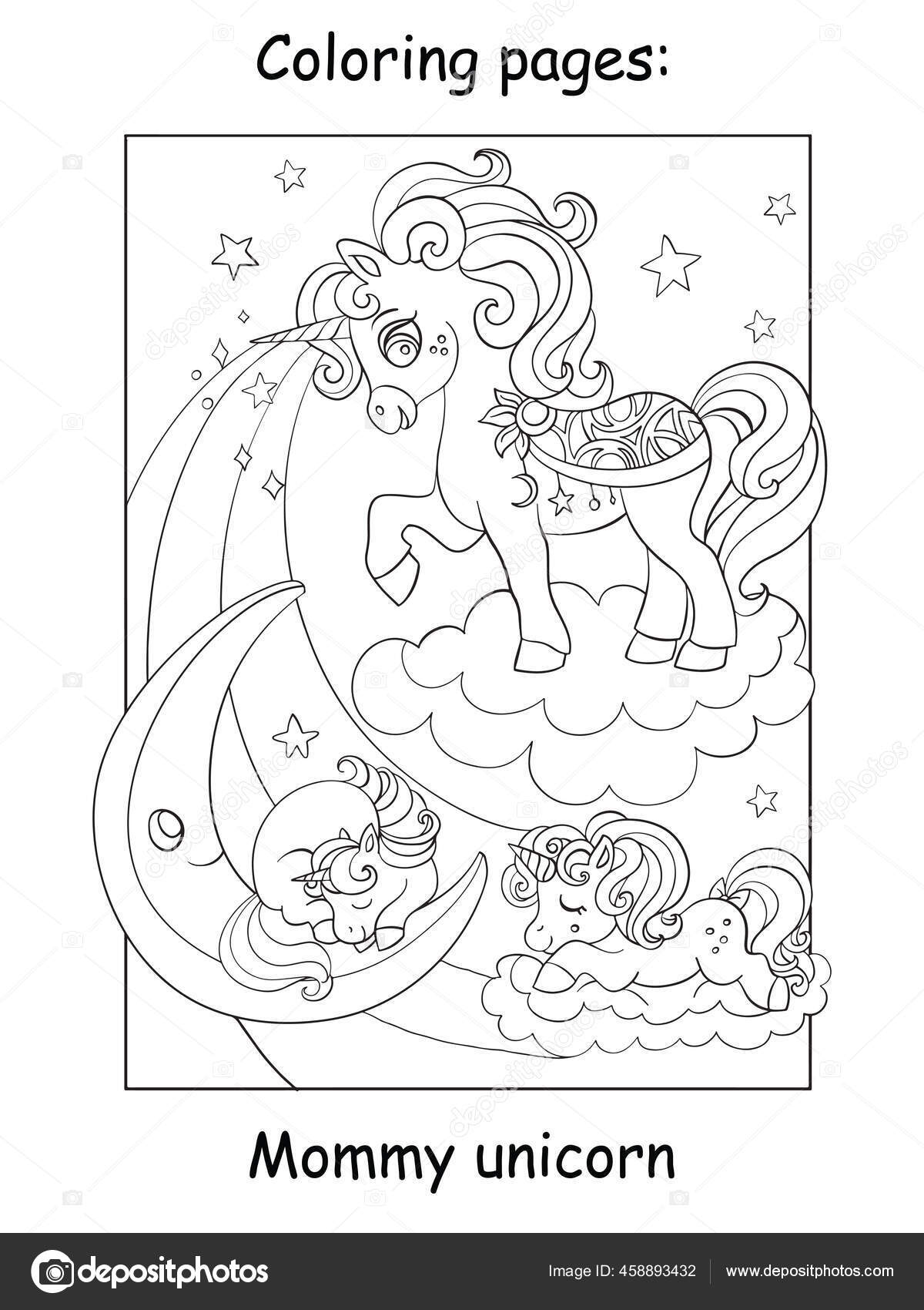 Mami unicornio con dos bebãs dormidos libro para colorear pãgina vector de stock por alinart