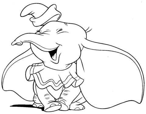 Dumbo is laughing joyfully coloring page free printable coloring pages