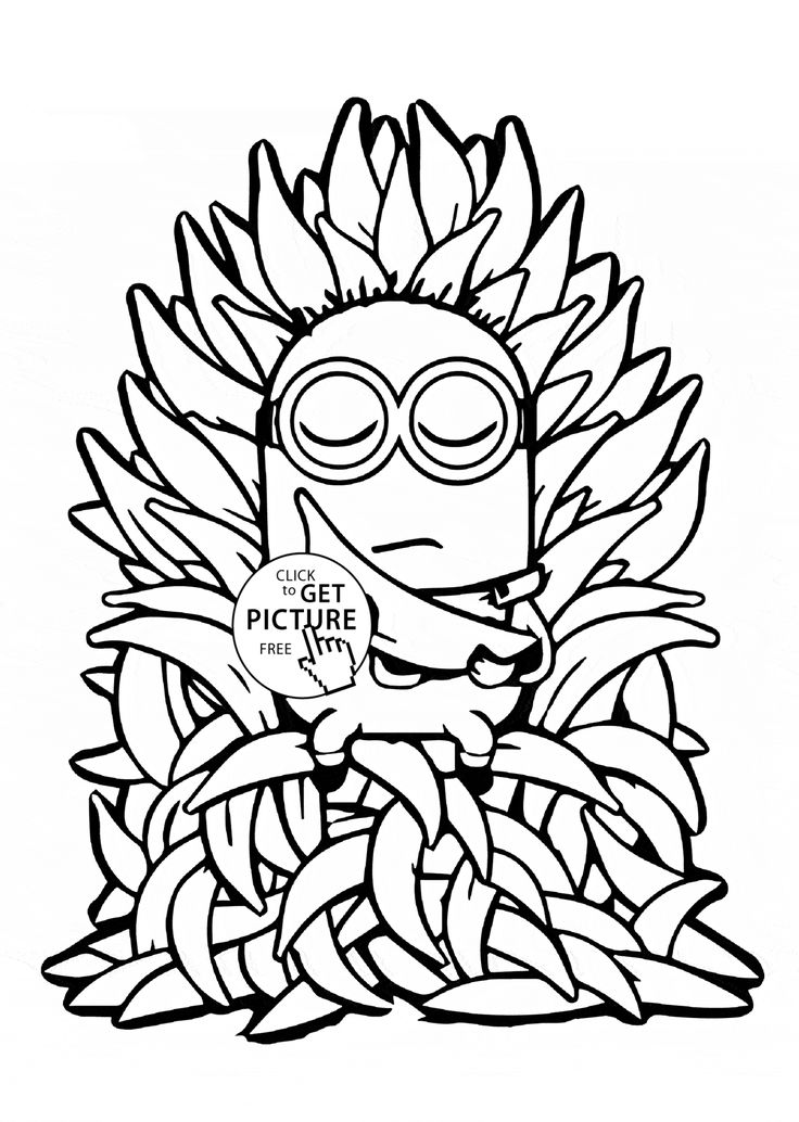 Minion and many bananas coloring page for kids fruits coloring pages printables free