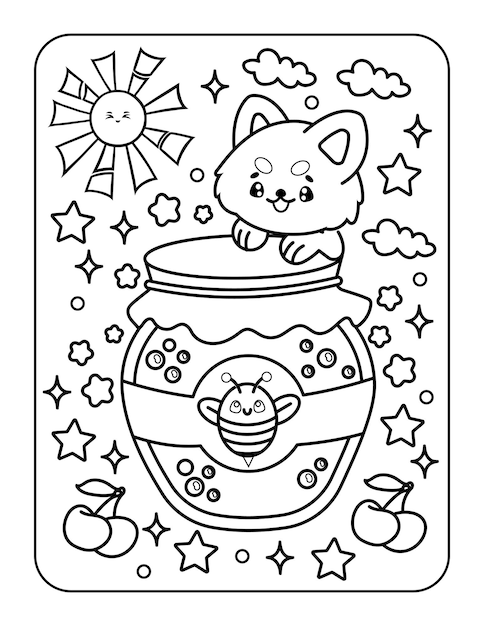 Premium vector kawaii coloring page for kids