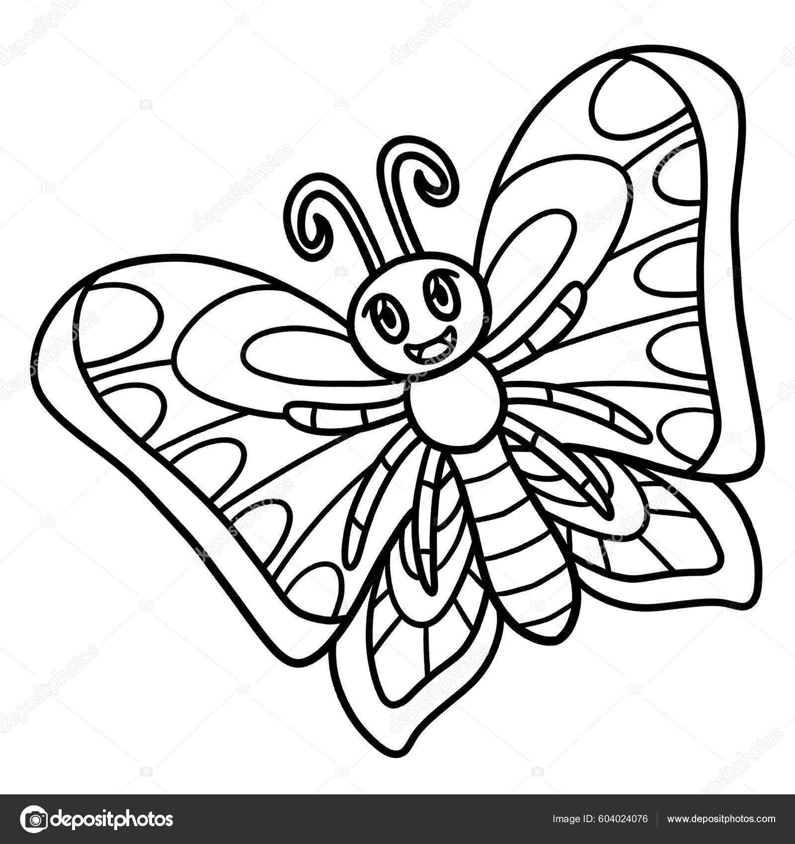 Una pãgina para colorear lindo divertido una mariposa proporciona horas vector de stock por abbydesign