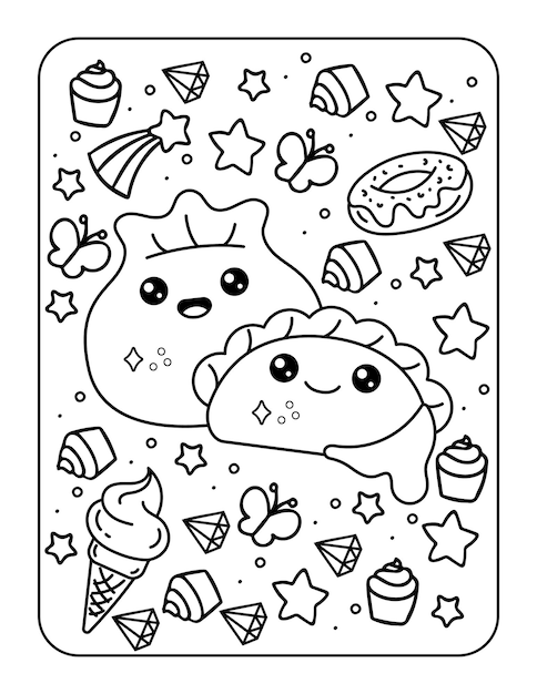 Premium vector kawaii coloring page for kids