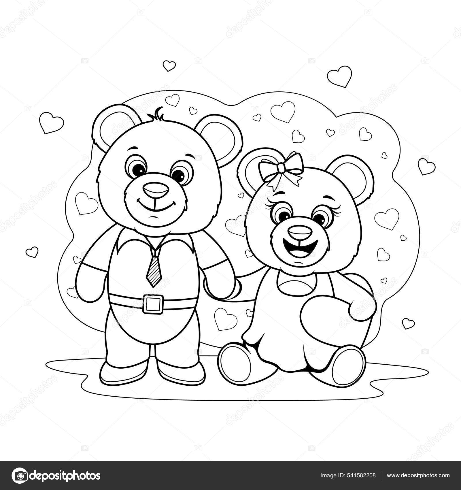 Coloring page two cartoon teddy bears love teddy bear boy vector de stock por vkofficeoduagmail