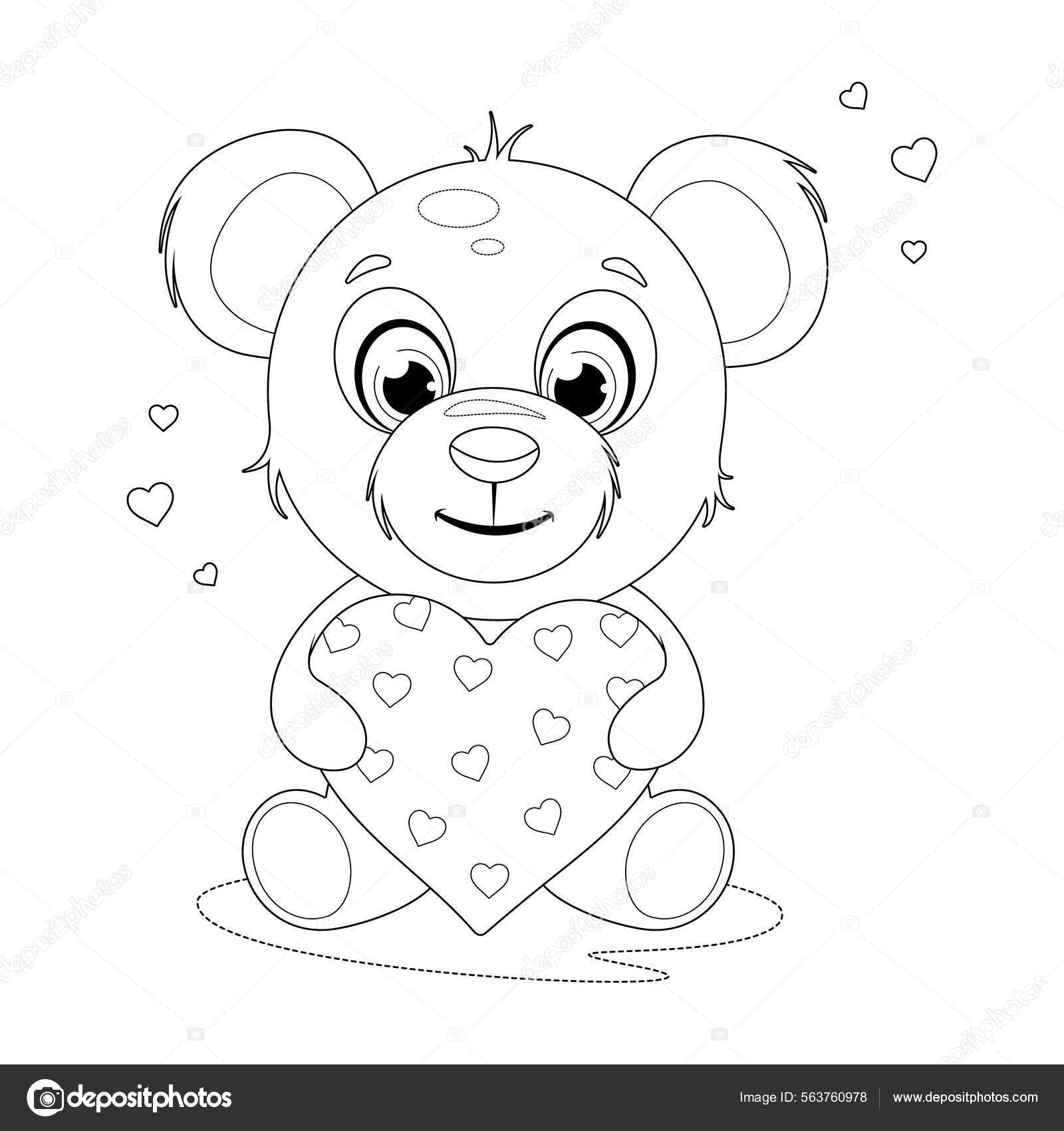 Pãgina para colorear lindo hermoso oso peluche con corazones vector de stock por vkofficeoduagmail