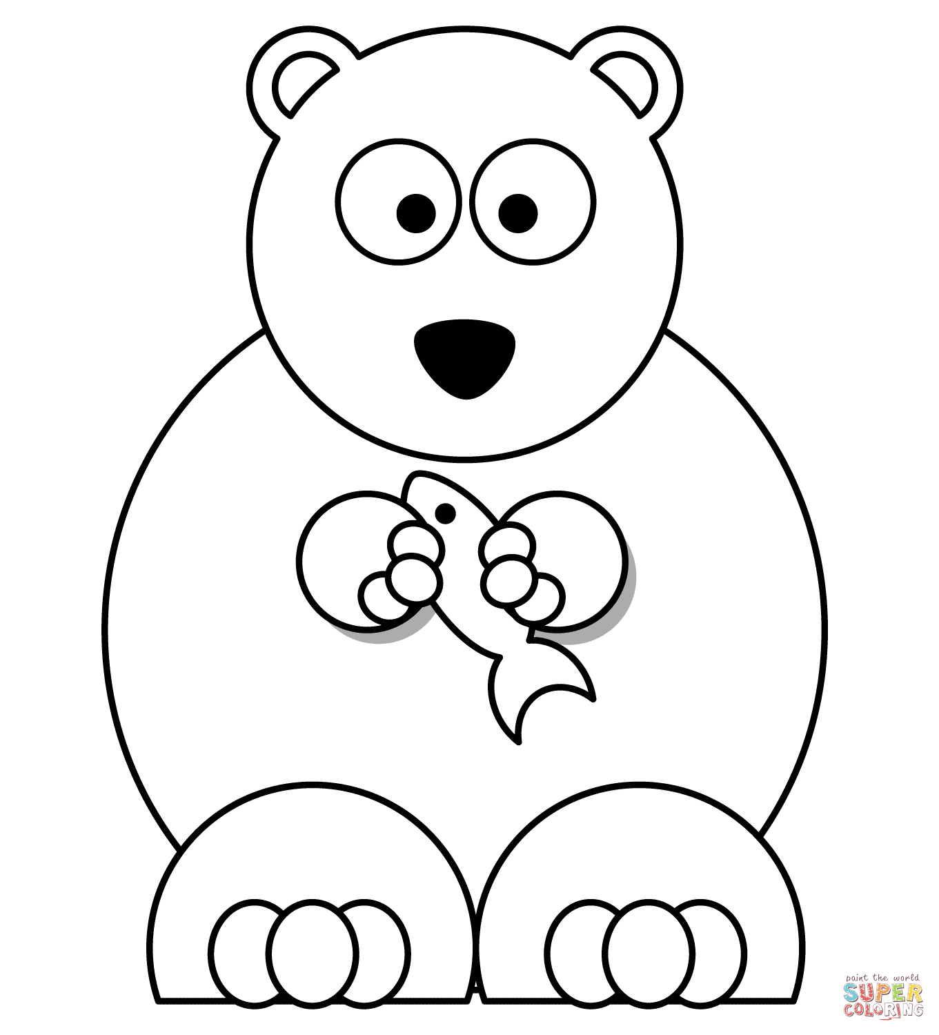 Cartoon polar bear with fish coloring page free printable coloring pages