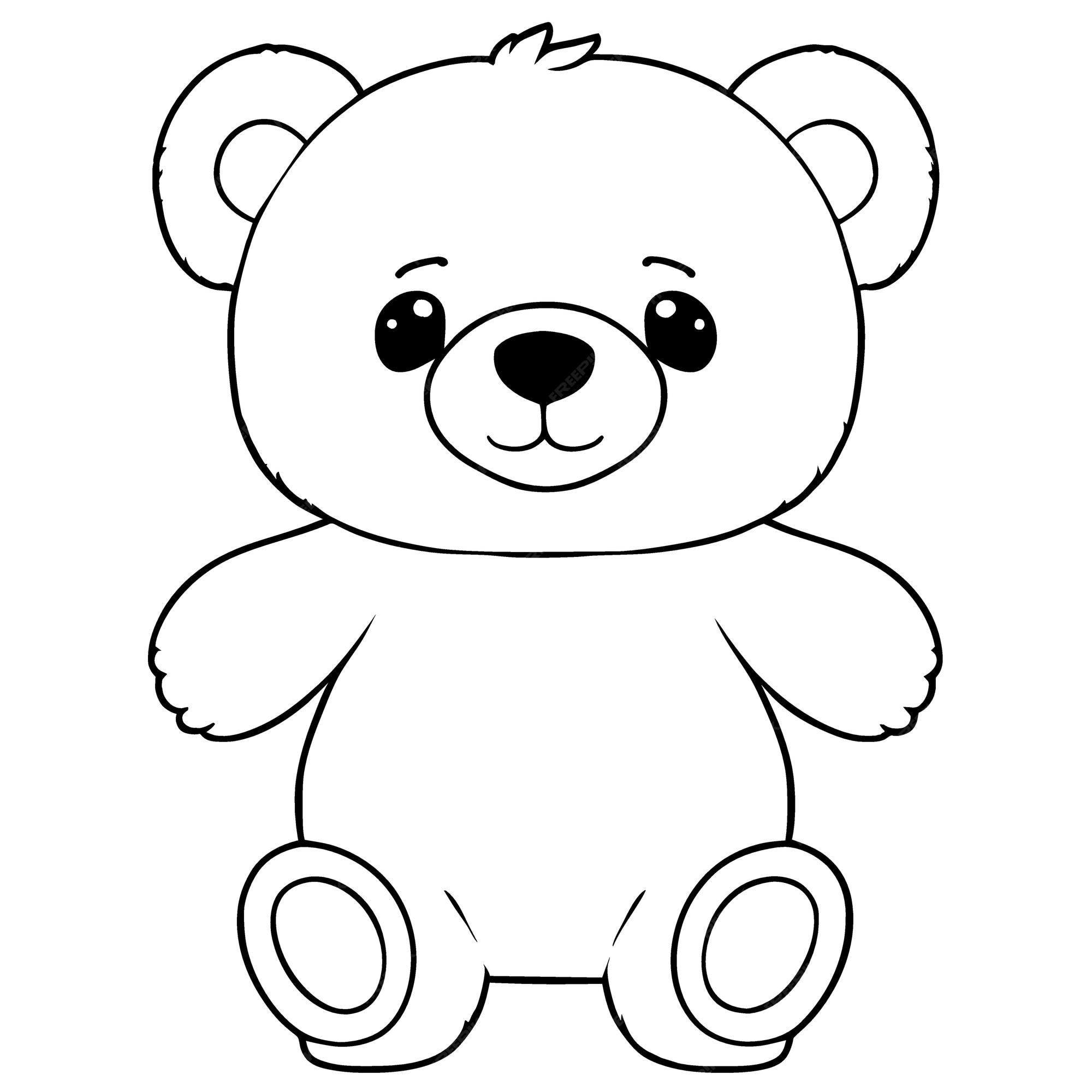 Oso lindo alegre agradable fãcil de colorear dibujo infantil sonriente ilustraciãn vectorial arte lineal vector premium