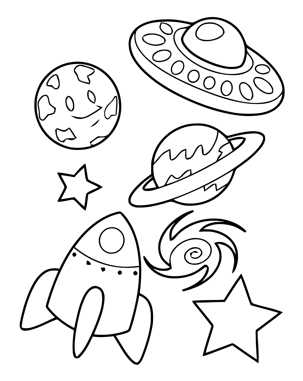 Drawing of space plas galaxy free to download and color