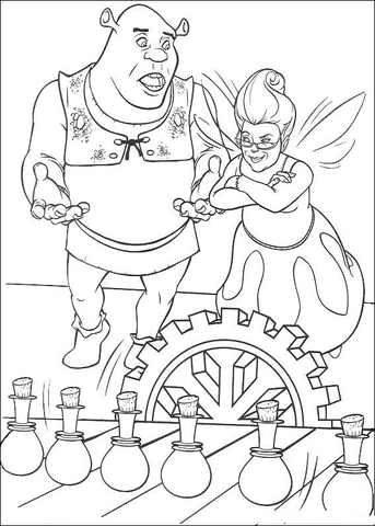 Shrek and fairy godmother coloring page free printable coloring pages