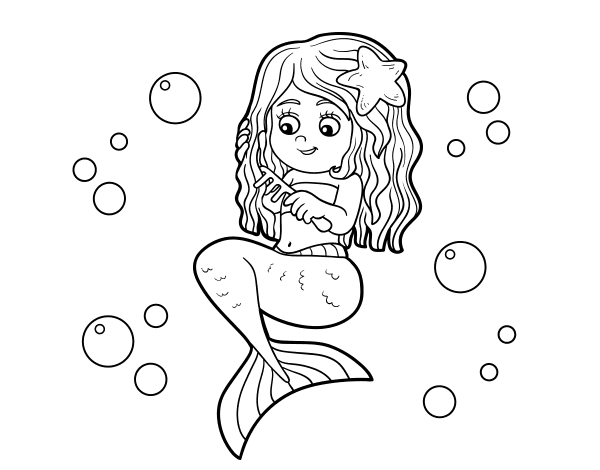 Dibujo de sirena peinãndose para colorear