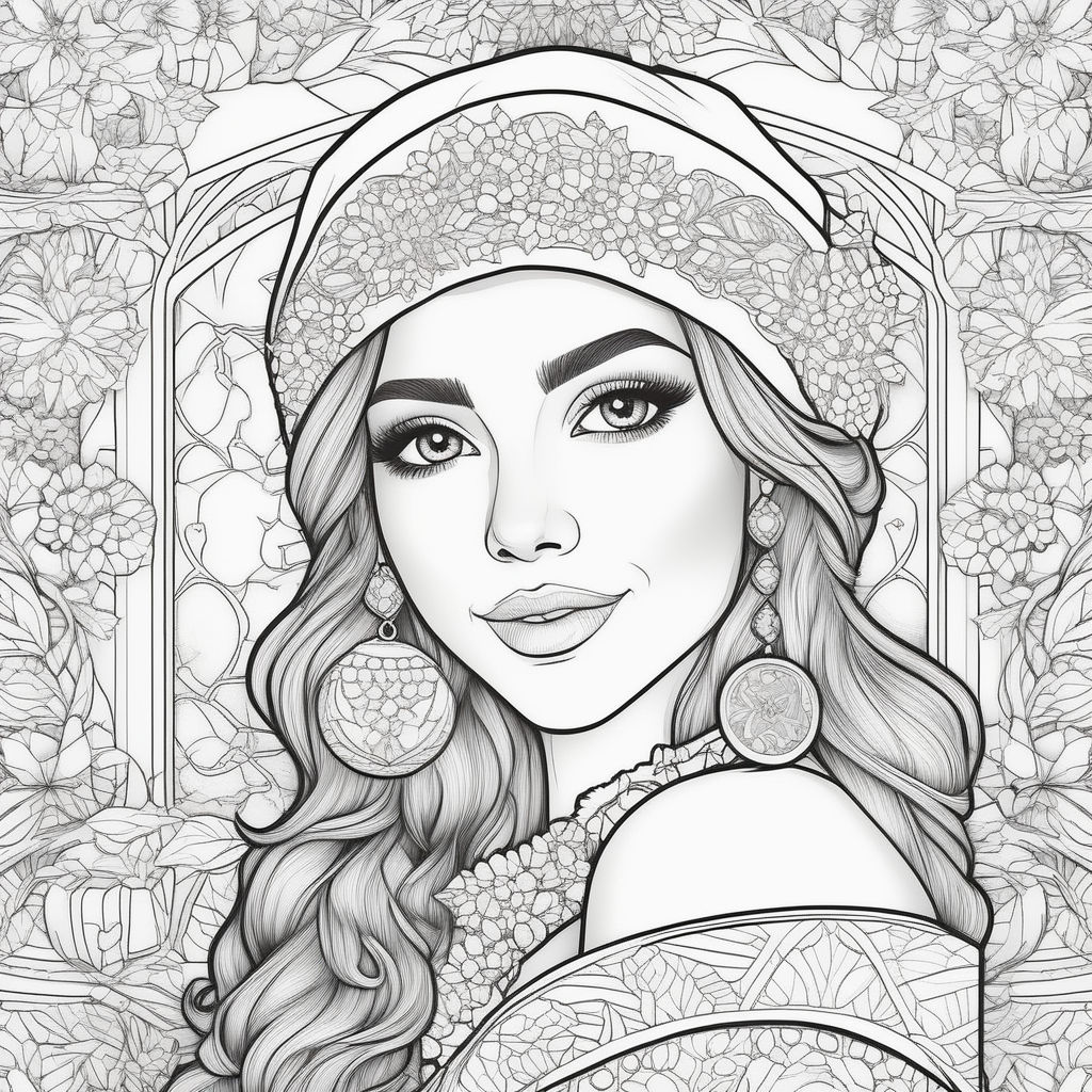 Create an intricate coloring page featuring beauty set against a clean white background the beauty should be drawn with crisp