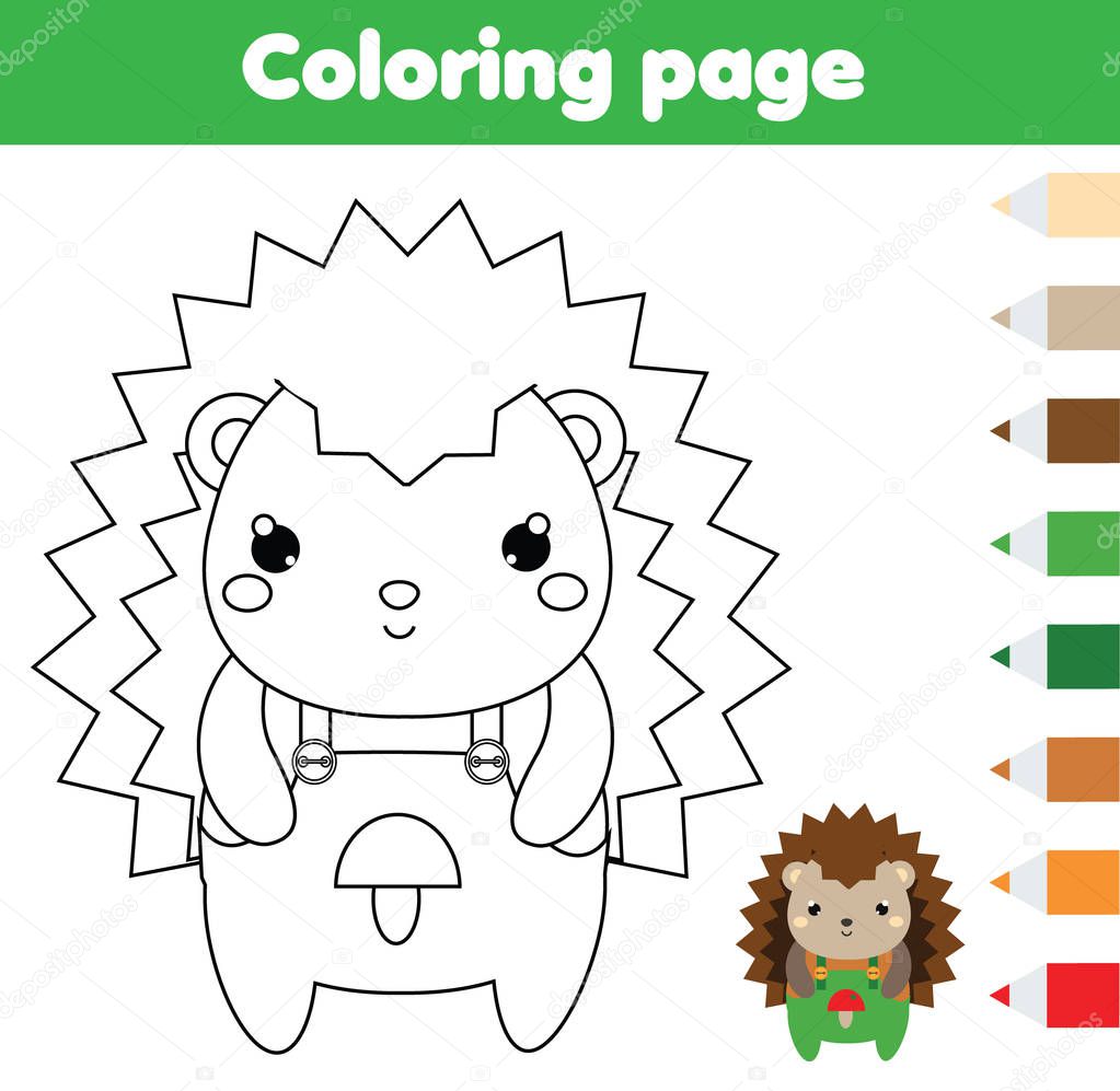 Dibujo para colorear con erizo dibujando actividad infantil hoja trabajo vector de stock de ksuklein