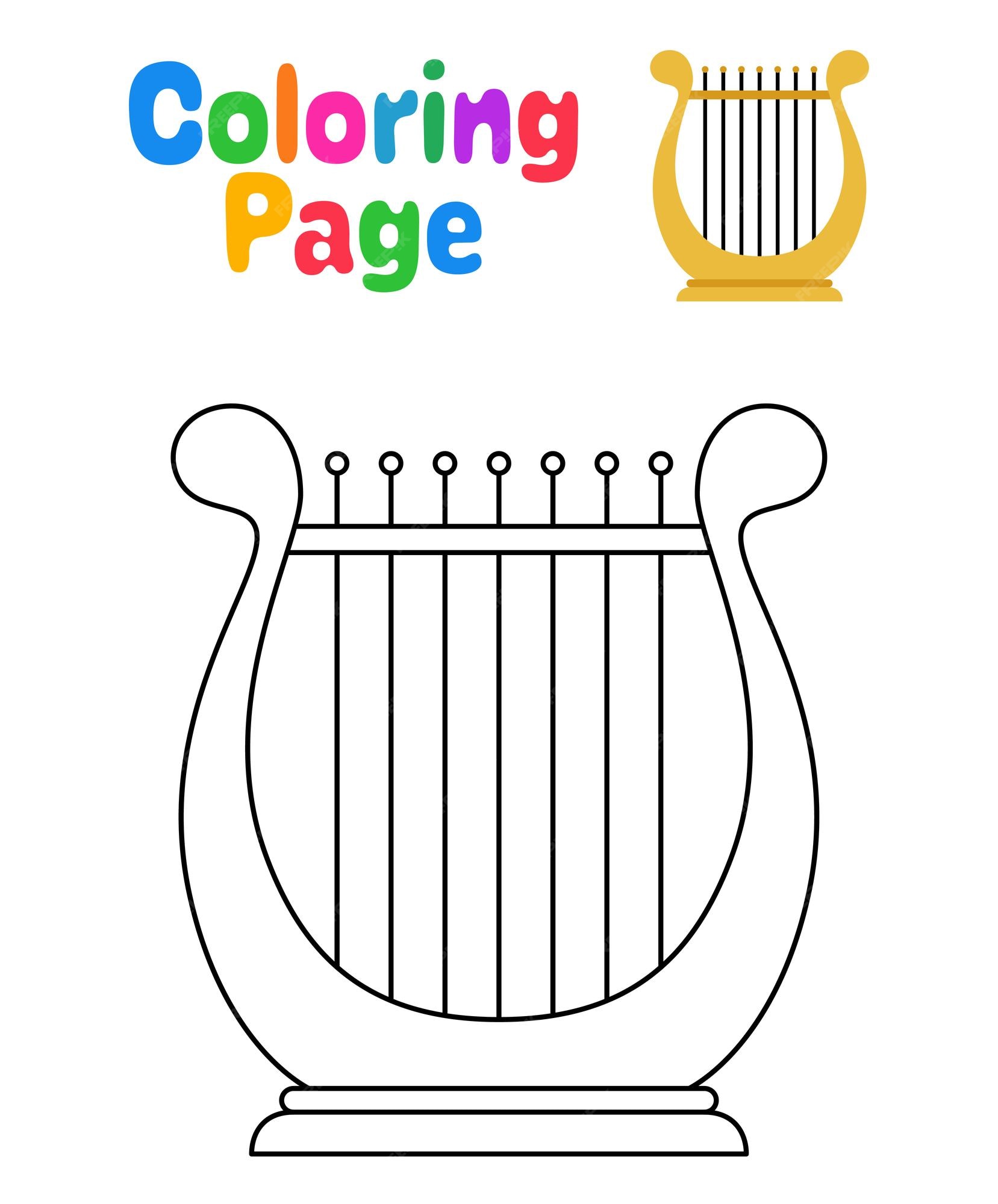 Premium vector coloring page with harp for kids